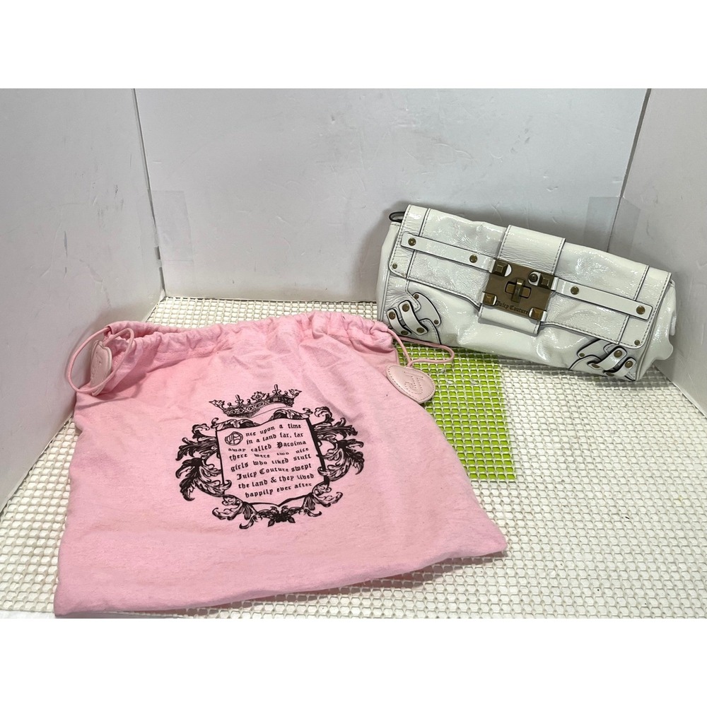 Vintage Y2K Juicy Couture Patent White Leather Clutch Bag Turn Lock W/ dust Bag